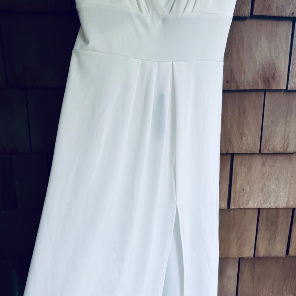 Silvia Rufino Long White Wrap Dress with Train and Side Slit Maxi Women's 12 - Picture 5 of 16